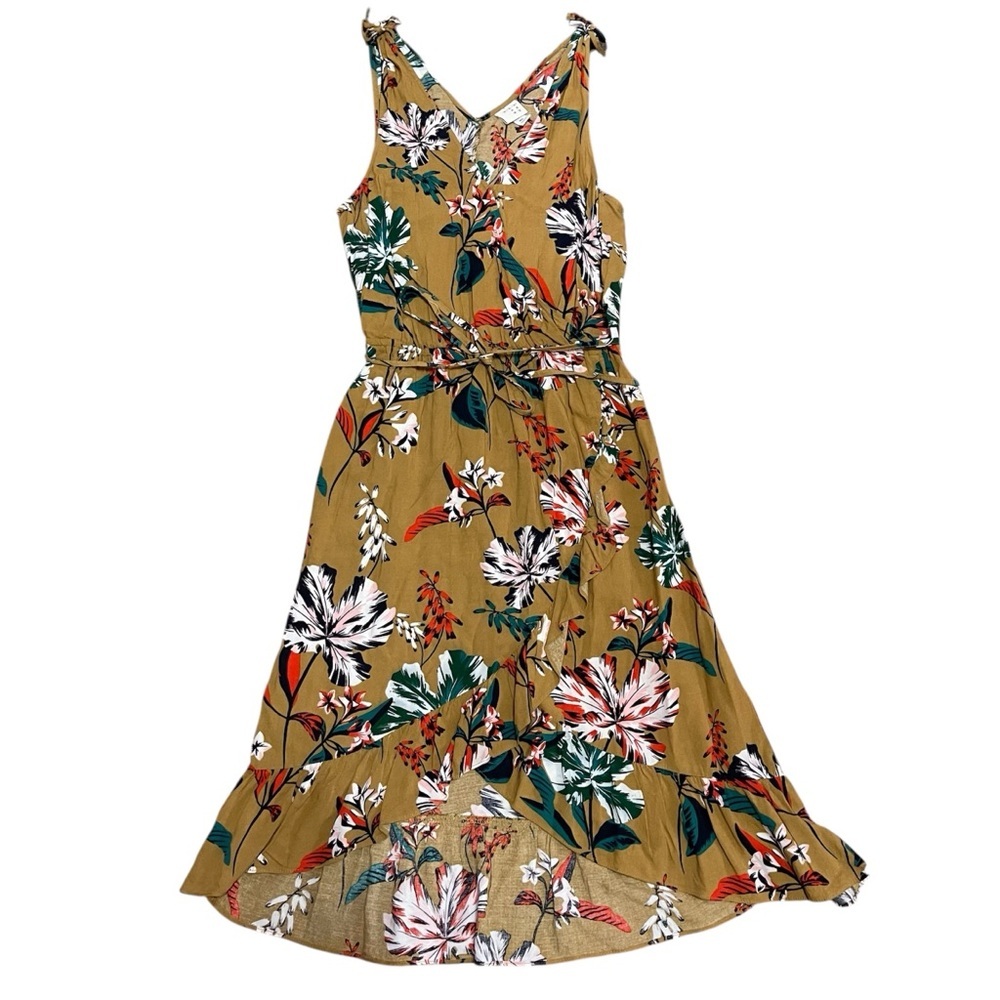 A New Day Mustard Yellow Floral Ruffled Dress US XS